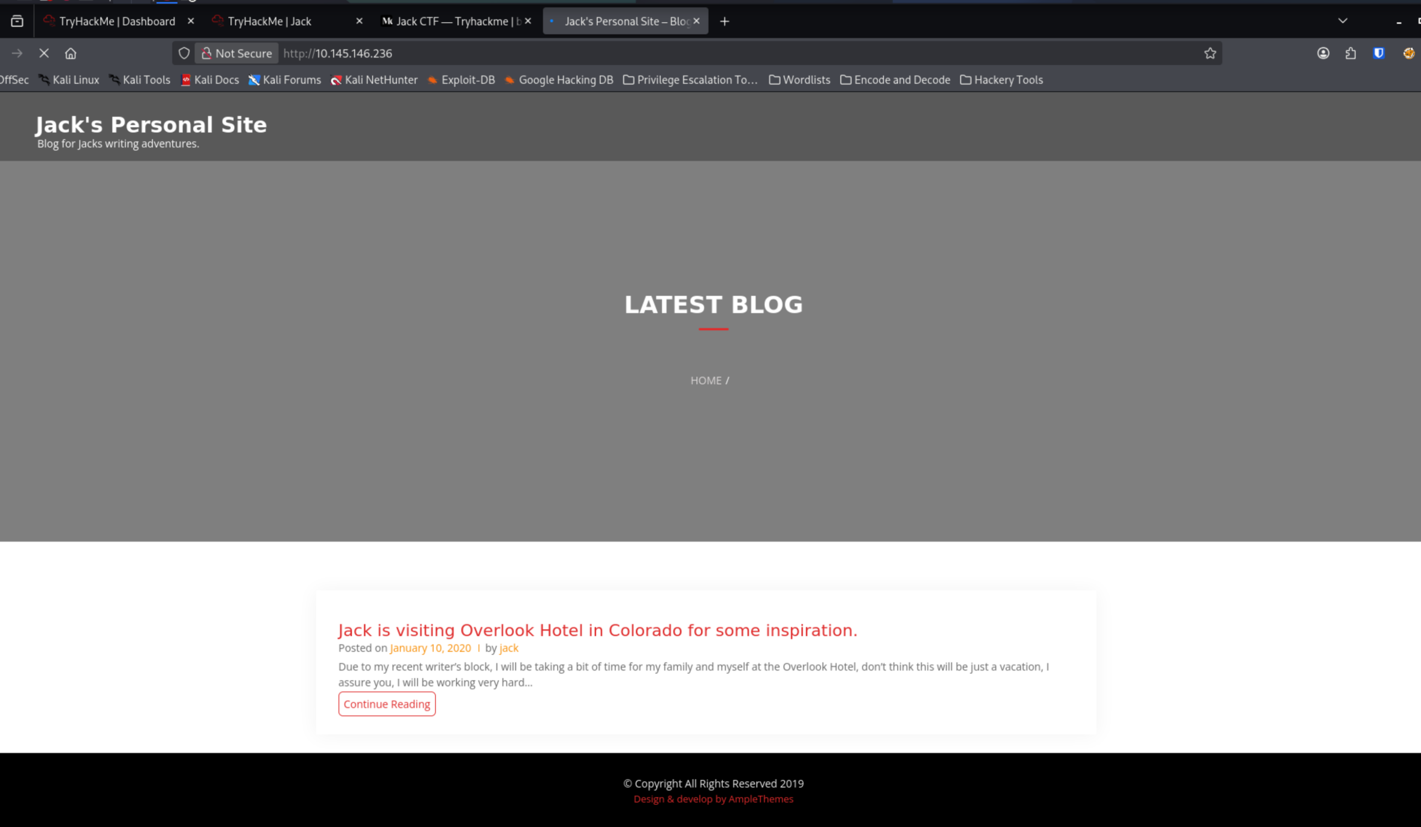 WordPress 5.3.2 on Apache 2.4.18, ports 22 and 80